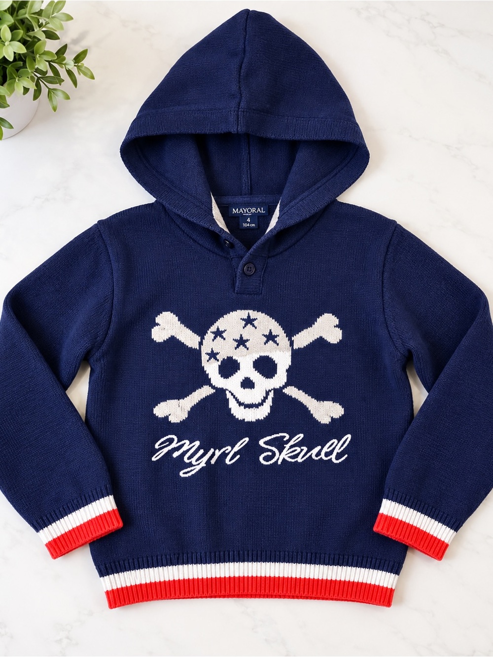 Mayoral navy hooded skull sweater 110cm average 2 to 3T